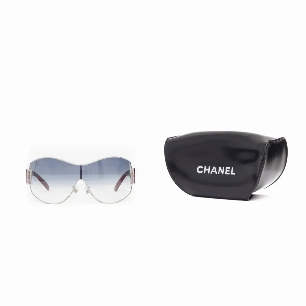 CHANEL Y2K 4114 CC Logo Shield Sunglasses Coral Red Silver Gradient Lens
